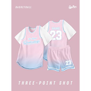 篮球服女套装定制夏季班服假两件短袖女生篮球衣女友风比赛队服