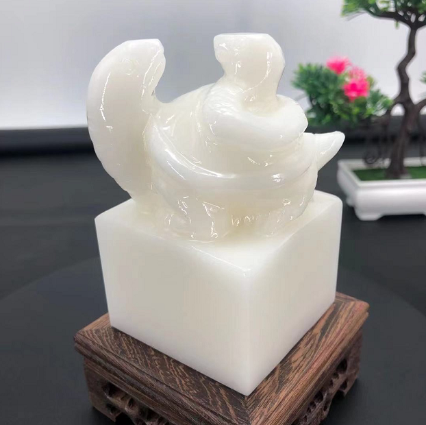 阿富汗白玉玄武印章玉玺摆件家居装饰书房电视柜玄关办公室客厅摆