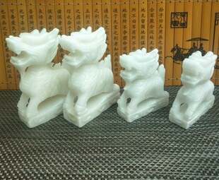 玉石白玉麒麟摆件一对家居客厅玄关开业送礼品博古架家居桌面装饰