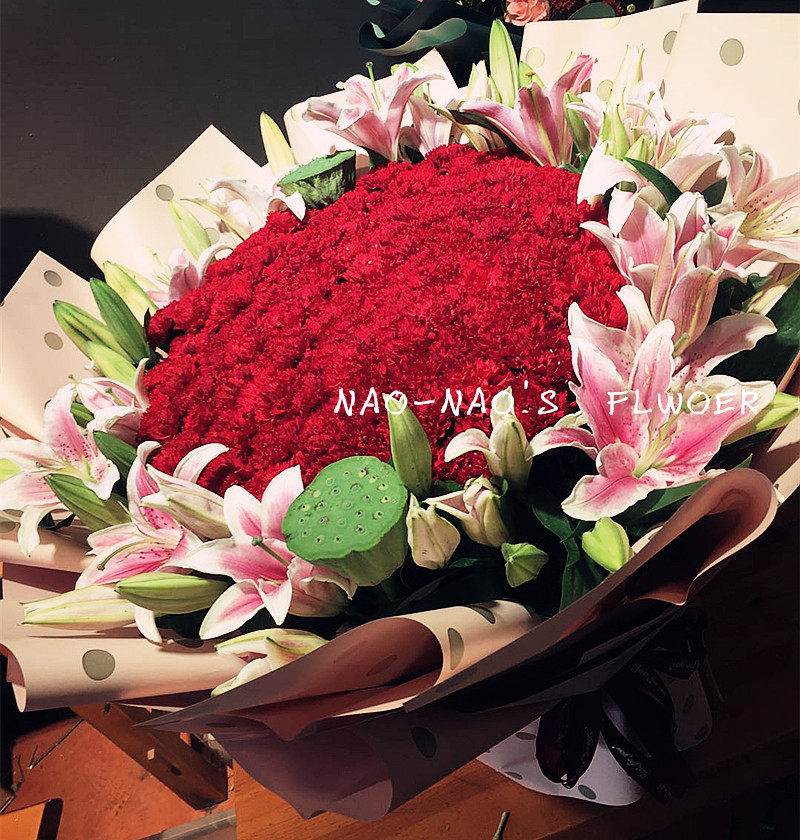 母亲节99朵康乃馨百合生日花束丹东同城鲜花速递东港凤城大连花店