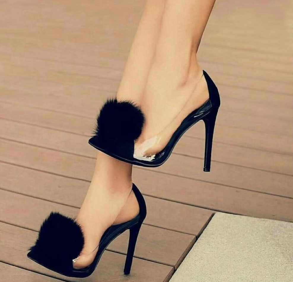Stiletto heel pumps shoeswoman欧美透明真兔毛高跟鞋外贸女鞋40-封面