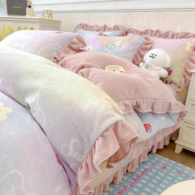 牛奶绒床盖四件套加厚被套单件珊瑚绒被罩宝宝绒四件套软糯法兰绒