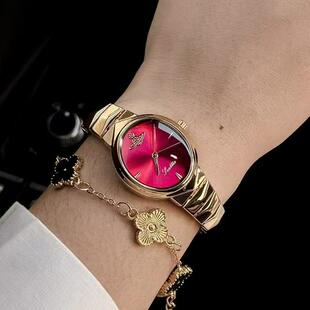 轻奢小众女表 玫红色椭圆表流行新款 scottie蛇形钢带时尚 女表女款