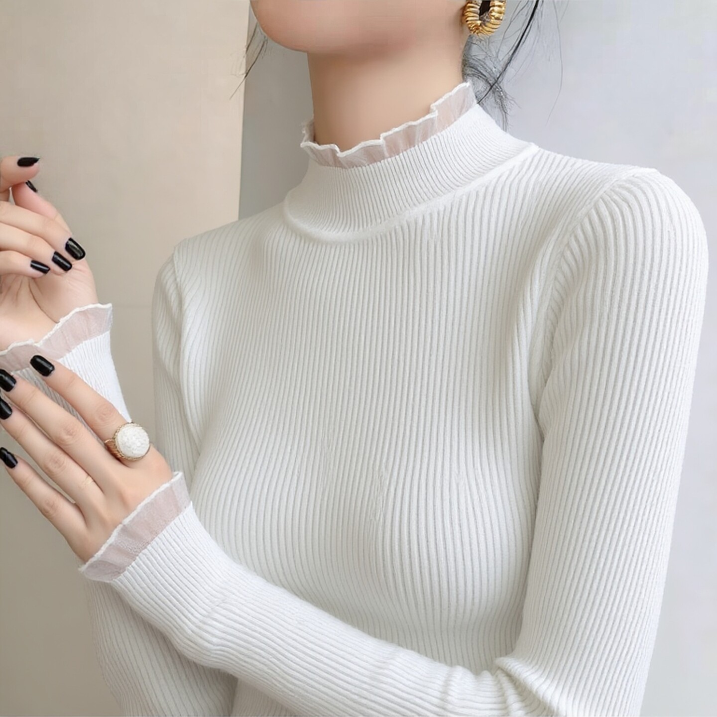 半高领毛衣女士修身针织衫秋冬季新款洋气内搭毛线上衣白色打底衫