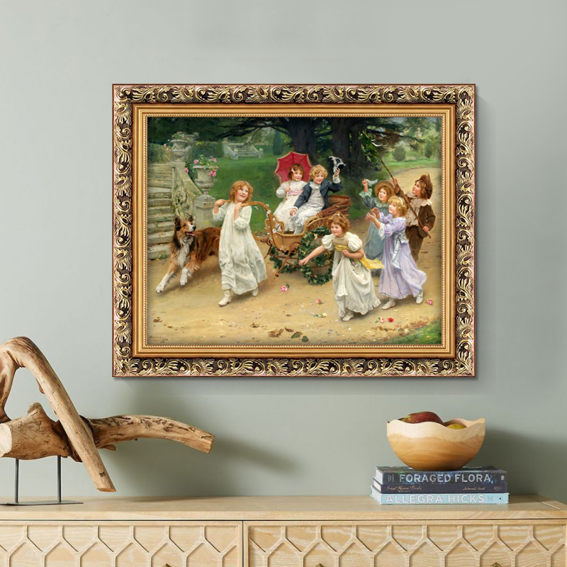 欧式卧室床头装饰画古典人物油画儿童房挂画幼儿园壁画温馨墙画横图片