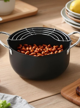 日本进口Summit铁锅油炸锅带滤油网加深锅体纯铁材质双耳设计