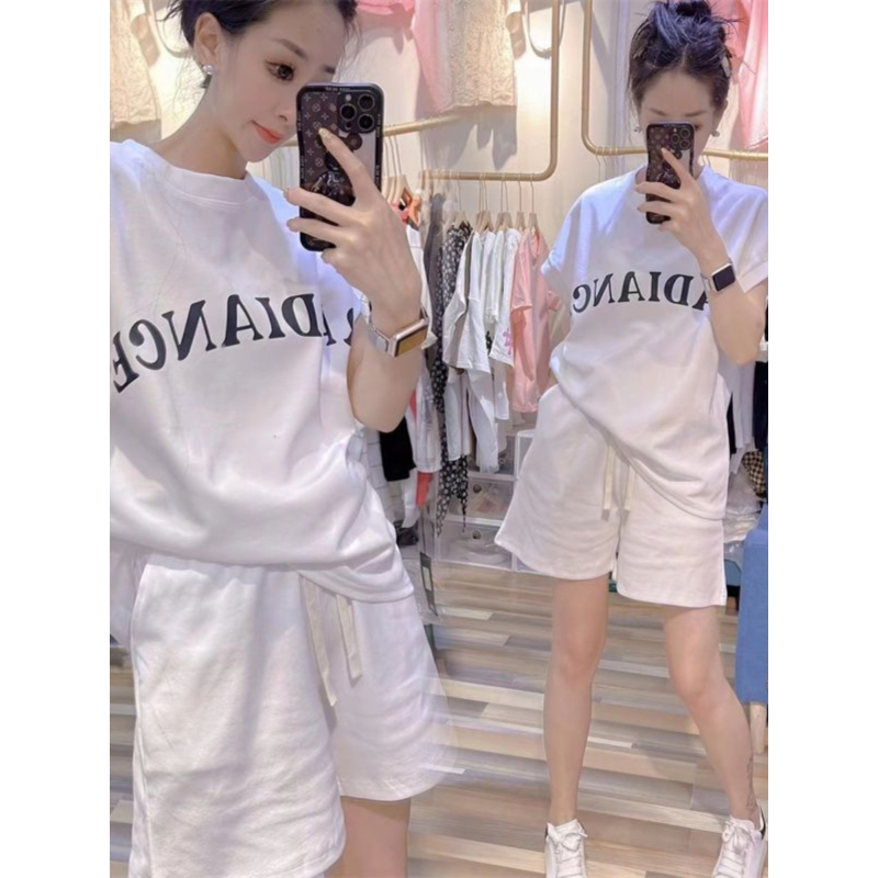 休闲运动服套装女夏季薄款短袖短裤小个子盐系宽松韩版跑步两件套