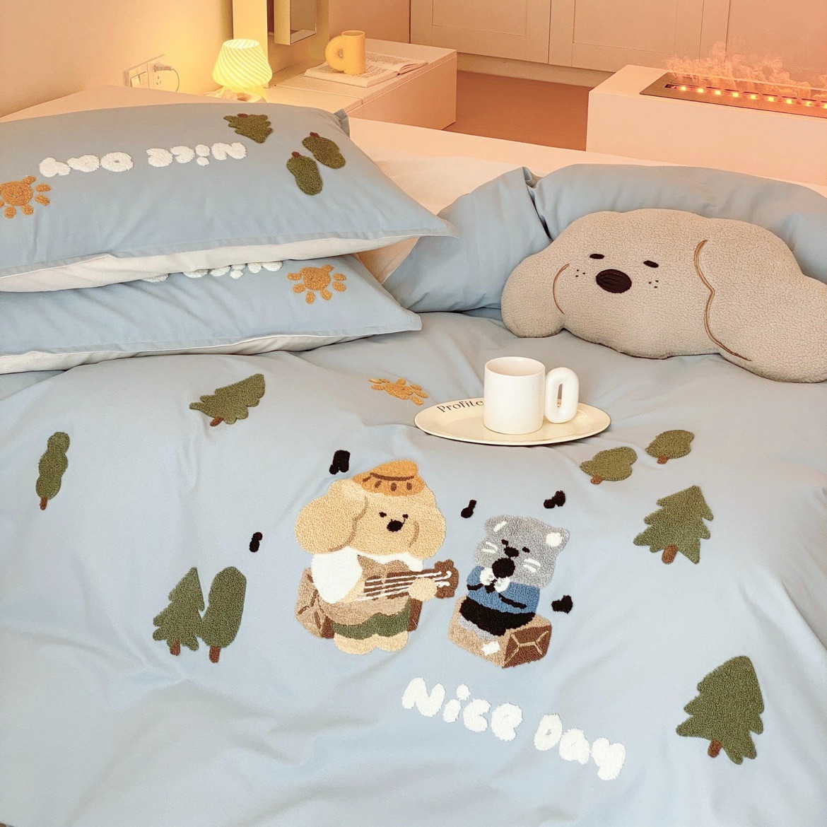 秋冬四件套纯棉柔软床单可爱