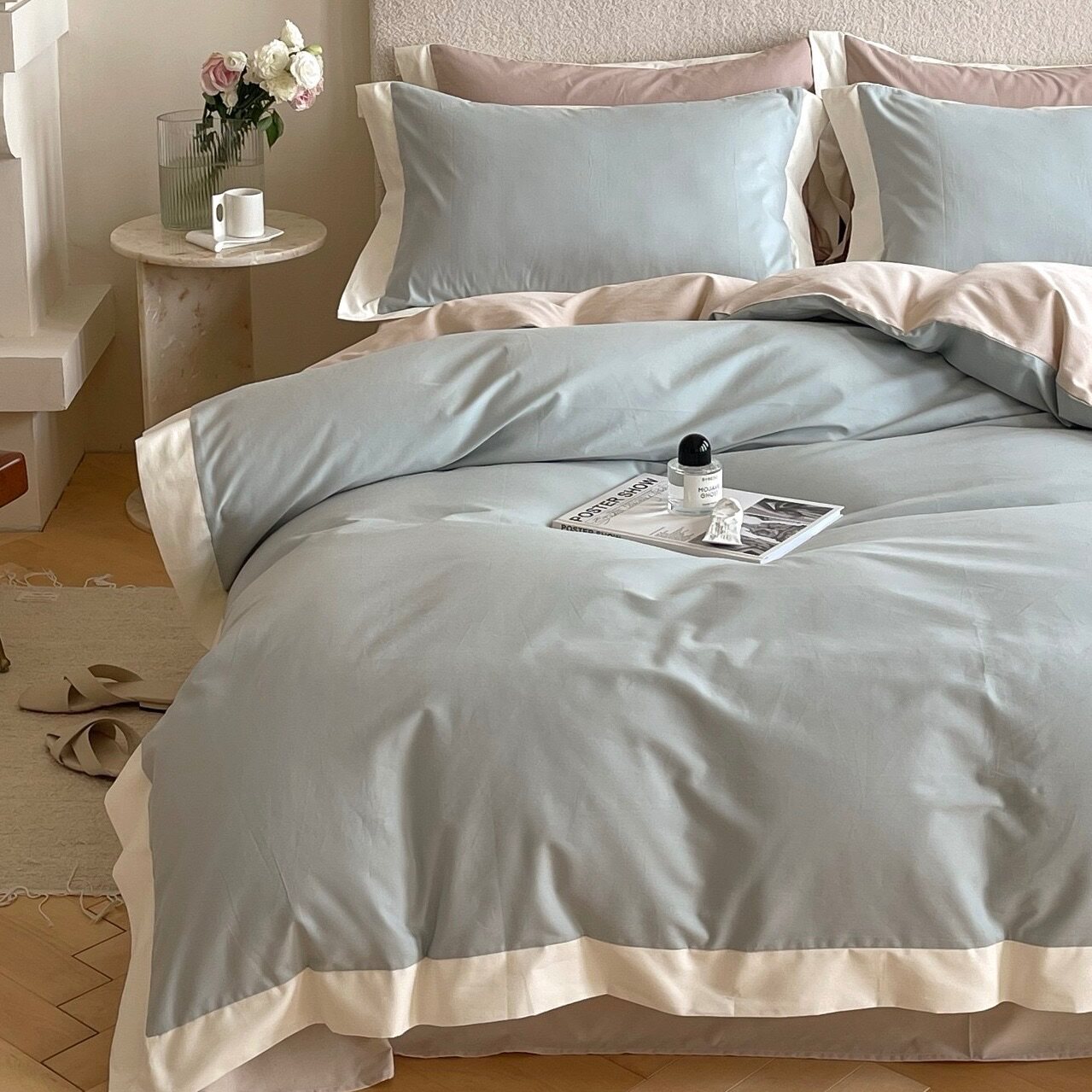 北欧长绒棉婴儿棉全棉床单三四件套纯色纯棉被套简约柔软轻奢床品