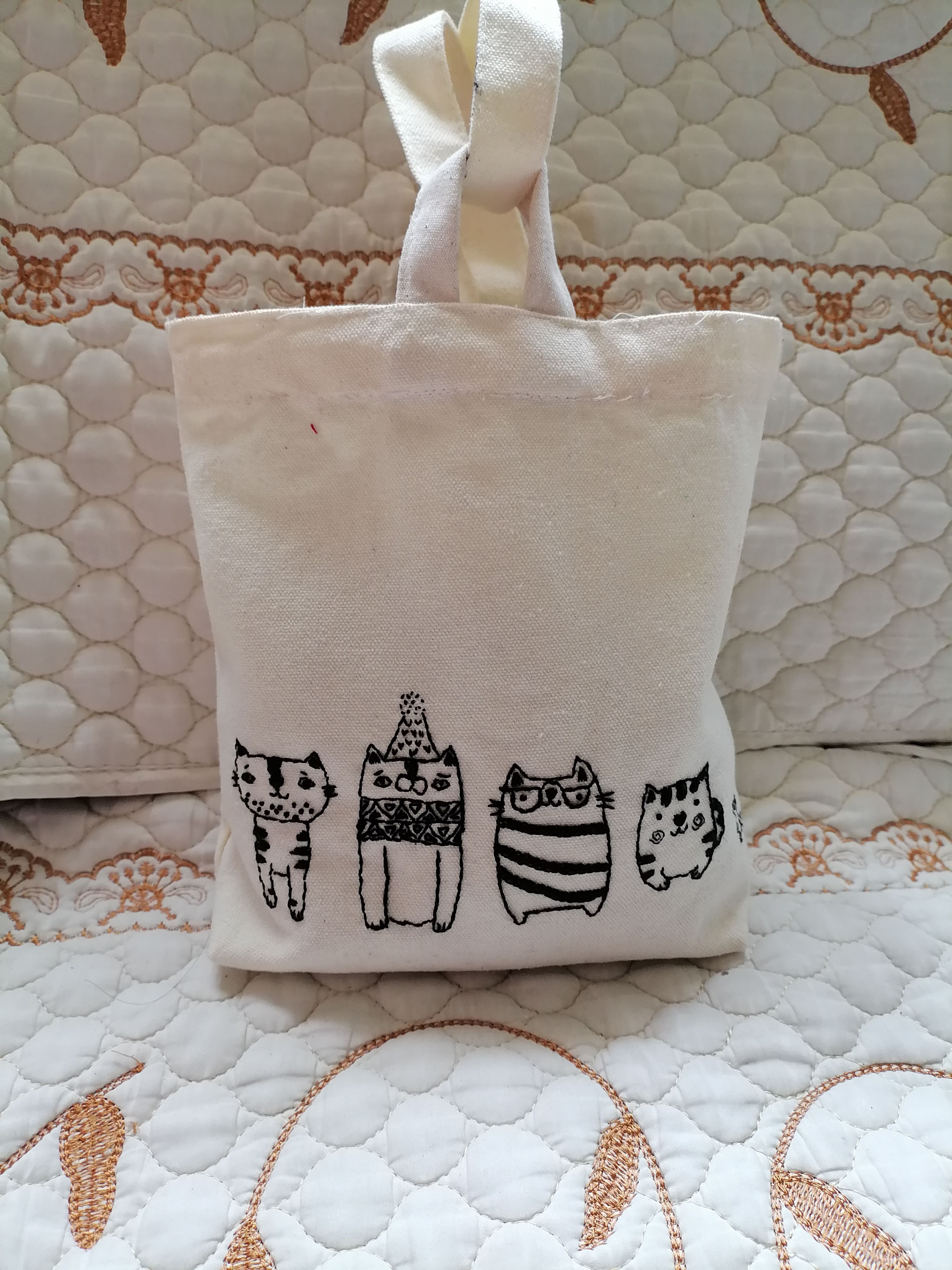 艺小羊 刺绣猫咪小水桶帆布包 手工diy   材料包  自制布艺收纳袋