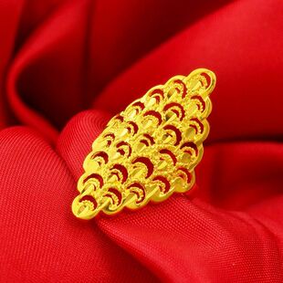 不掉色气质越南沙金戒指女镂空凤尾镀金戒指仿黄金菱形开口指环