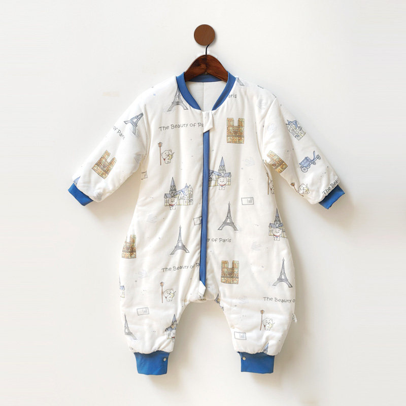 婴儿睡袋a类宝宝一体式纯棉防踢被睡袋儿童秋冬连体开裆分腿睡袋