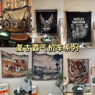 blanket哈雷vintage复古机车挂毯高级沙发盖毯露营披风毯子午睡毯