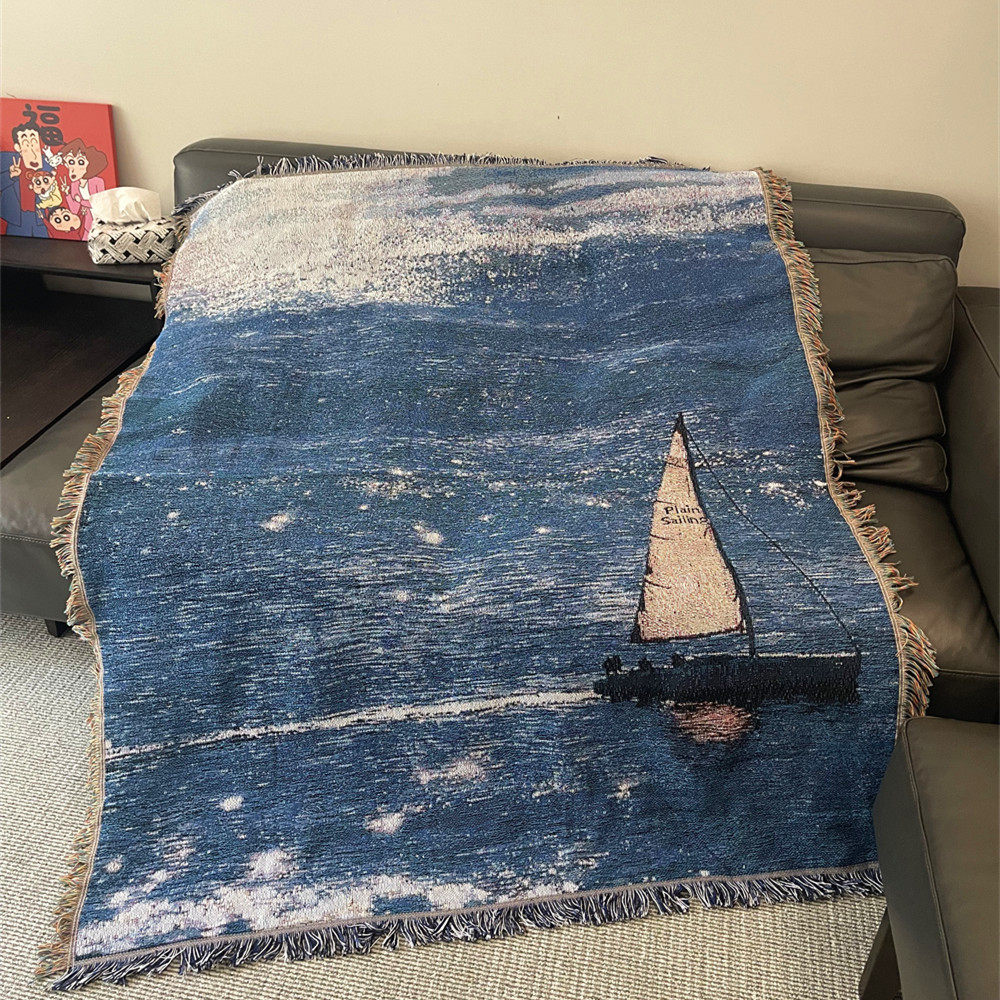 星辰大海风景针织线毯挂毯上墙装饰毯沙发毯床上盖毯背景布盖巾