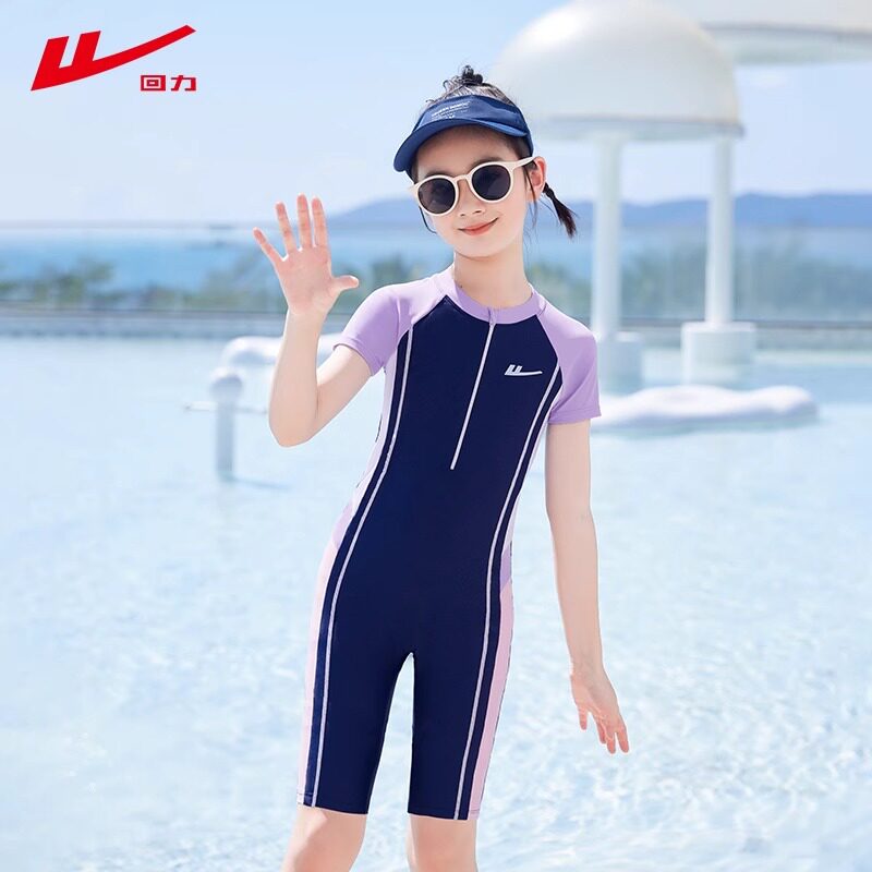 回力儿童泳衣女孩2026新款夏季连体中大童五分专业训练女童游泳衣