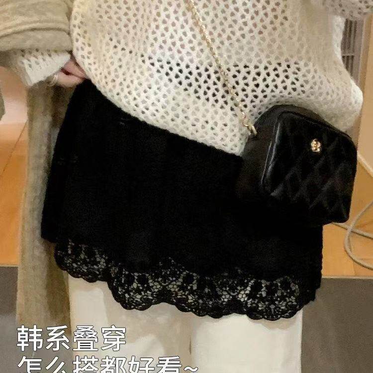 2026新款蕾丝下摆A字半身裙中腰遮臀防走光叠穿打底短裙优质屁帘