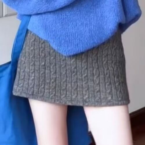 复古麻花针织包臀半身裙女秋冬新款高腰显瘦A字毛线裙辣妹短裙子