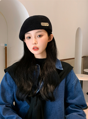 【一帽三戴】秋冬新款贝雷帽子女时尚百搭复古前进帽显脸小画家帽