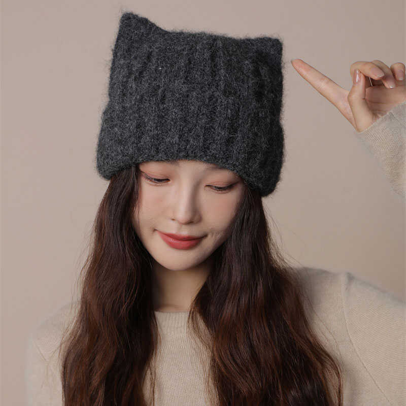 新款针织帽子女猫耳朵毛线帽保暖帽学生秋冬出游冷帽套头帽
