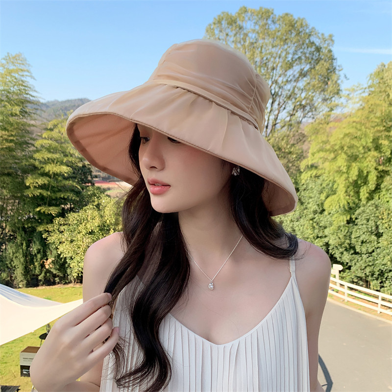 渔夫帽女春夏新款纯色时尚百搭蝴蝶结大帽檐渔夫帽出游透气防晒帽