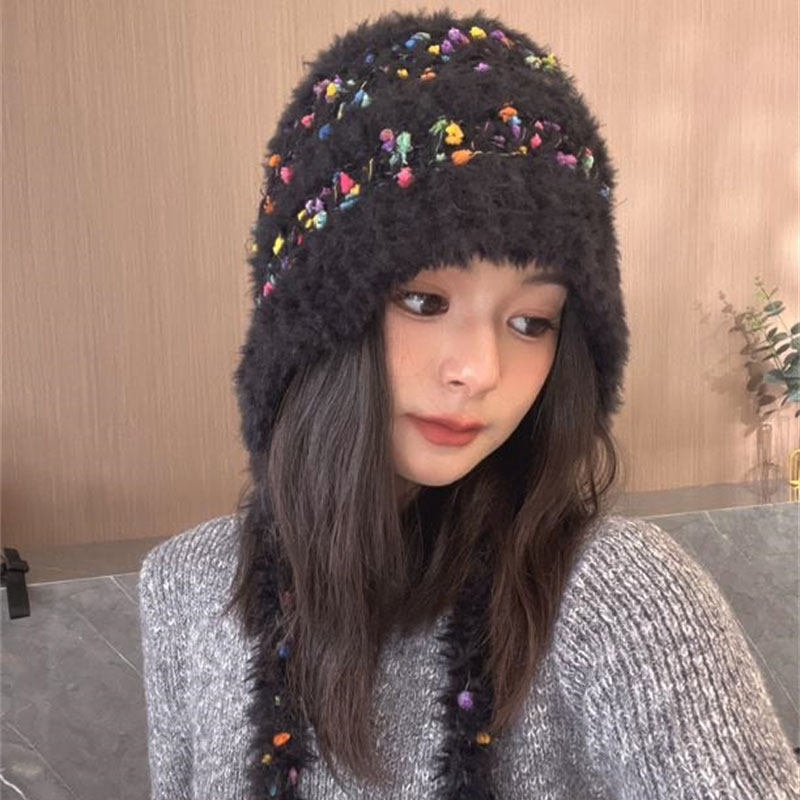 韩版彩色满天星针织帽子女秋冬保暖护耳包头雷锋帽显脸小毛线帽
