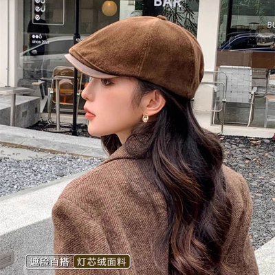 韩版短皮檐复古前进帽子女2025新款百搭显脸小英伦风时尚八角帽