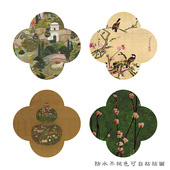 法式 复古梅花形中古风装 饰画芯客厅卧室背景墙自粘喷绘打印墙贴