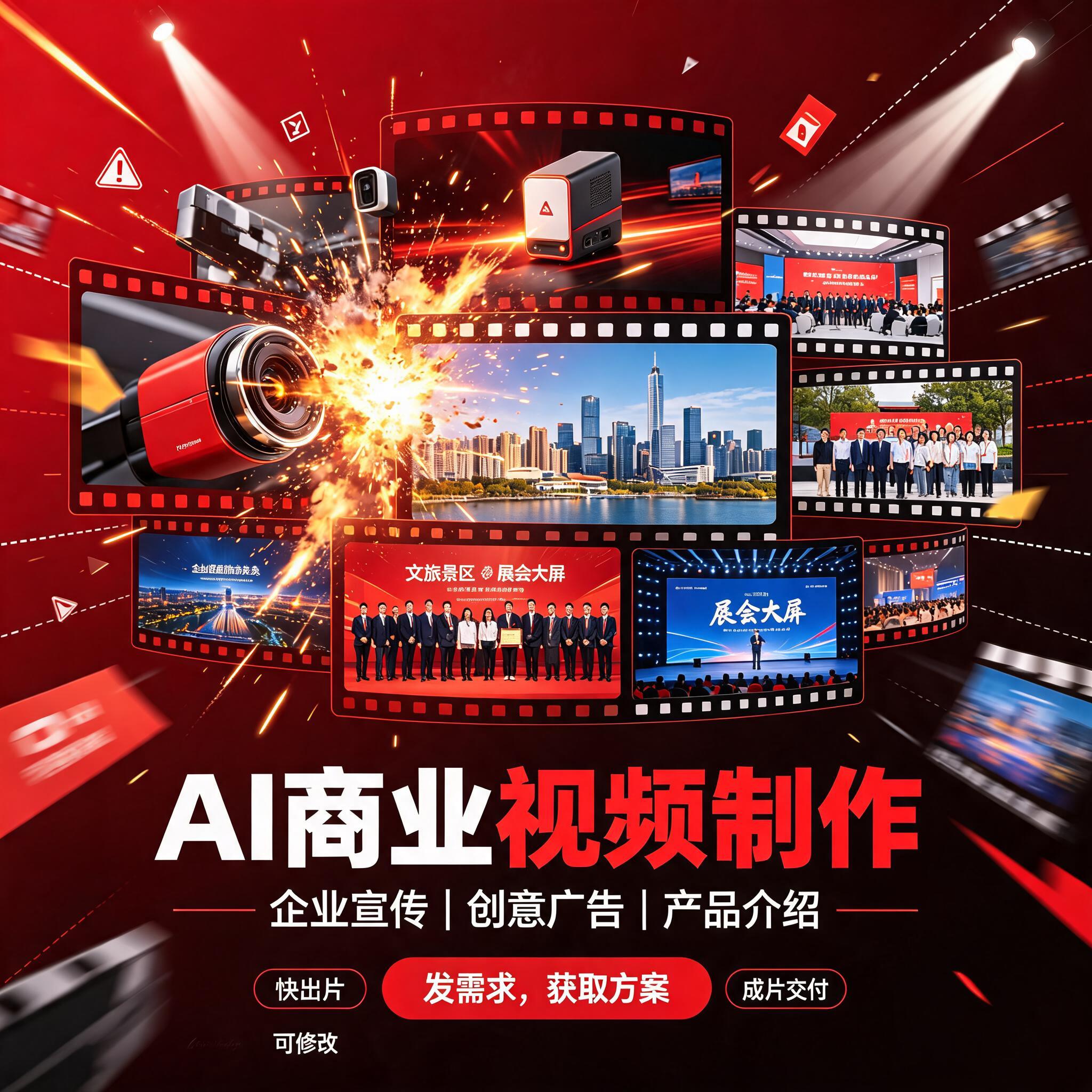 AI商业视频制作企业宣传创意广告产品介绍快出片可修改成片交付