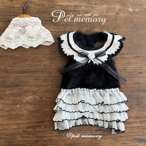 猫狗秋冬新款黑裙宠物保暖衣服