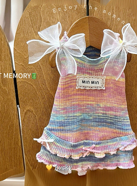 INS新款马尔济斯狗狗春夏背心裙猫咪渐变吊带连衣裙宠物