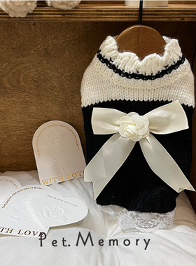 INS新款马尔济斯狗狗小香风长袖毛衣秋冬猫咪黑白格宠物针织衫