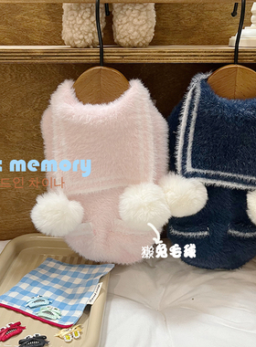 ins风韩版宠物 马尔济斯比熊连帽开衫毛衣毛球加厚加绒猫咪披风