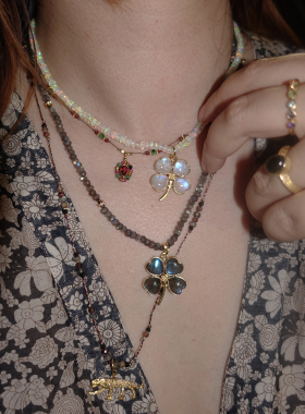 伊甸.四叶草吊坠耳环欧泊天然石项链