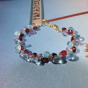 伊甸繁花.Paradise.一月.石榴石托帕紫晶手链 二月十一月生辰