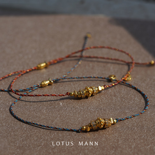 幸运红绳迎新 银镀金 转运珠好运男女手链 lotus mann