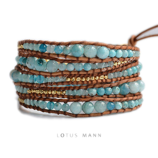 5圈混合银珠皮绳手链 异极矿系列手链 lotus mann地球蓝