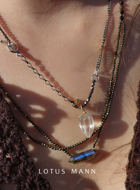 蕾. 雕刻白水晶与淡紫晶孤品黑银双色项链