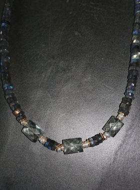 超品质拉长石与绿紫晶项链