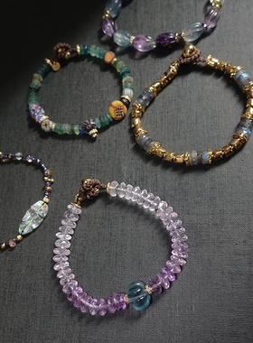 渐变紫水晶编绳手链 罗马琉璃 /拉长石手链