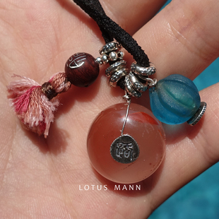 平安扣南红玛瑙与琉璃珠小叶紫檀鹿皮绳925银项链路塔斯曼首饰