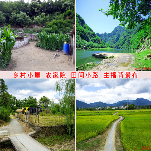 乡村农家院田间小路小山村主播直播拍段子视频背景布挂布3d立体