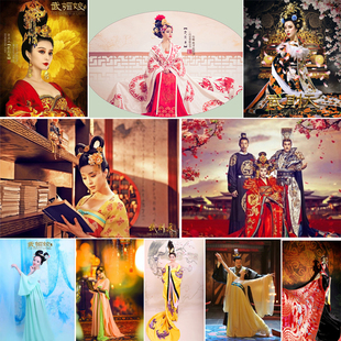 中国风古装写真唐装武则天武媚娘服饰拍摄照相影楼主播直播背景布