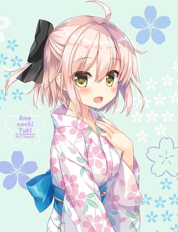 fate冲田总司cos樱saber樱花浴衣/和服cosplay女