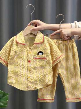 男宝宝夏季格子家居服短袖两件套