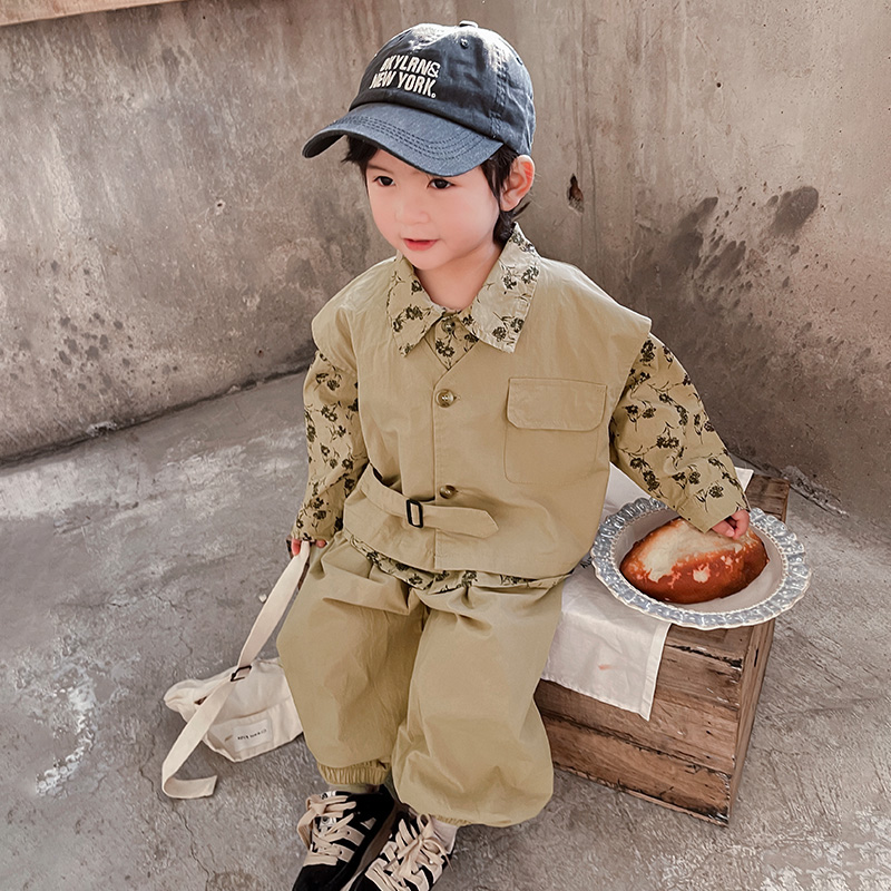 男童春秋套装25新款马甲三件套