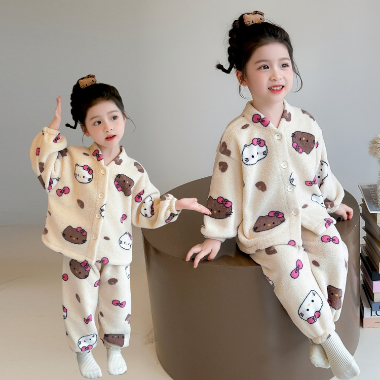 儿童新款婴幼儿秋冬装分体法兰绒睡衣1-3岁半4女宝宝珊瑚绒家居服