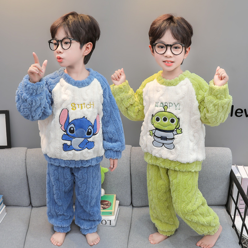 男童睡衣秋冬加法兰绒套装家居服
