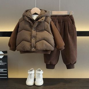 男宝宝新款冬季套装儿童韩版帅气加绒加厚卫衣三件套小童保暖冬装