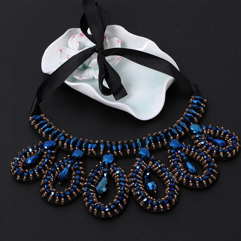 KOREAN VERSION OF SIX HOOPS HANGING CRYSTAL FALSE COLLAR RETRO COURT STYLE FASHION EXAGGERATED RHINESTONE STAGE STYLE FEMALE DECORATIVE NECKLACE