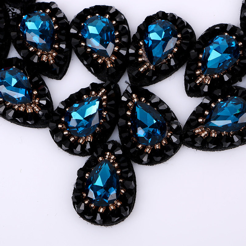 EUROPEAN AND AMERICAN RETRO COURT STYLE CRYSTAL LARGE G TONE CRYSTAL FALSE COLLAR WATER DROP SHAPE SHORT NECKLACE FAKE COLLAR